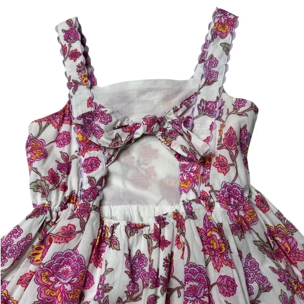 Cotton On Kids Pink Floral Bow-Back Dress Girls Size 6 Cottagecore